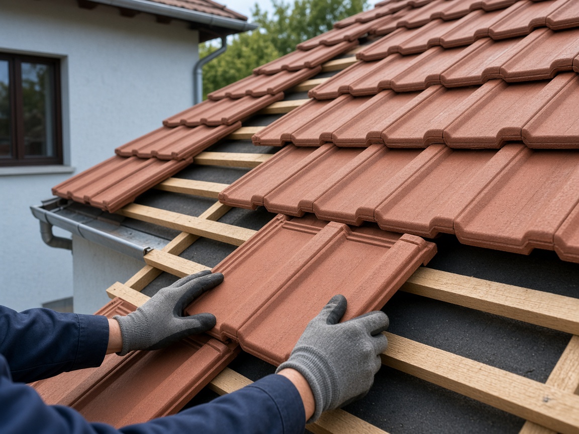 Montaj țiglă ceramică pe acoperiș rezidențial
